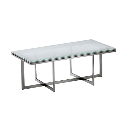 Ezin 48 Inch Rectangular Coffee Table, Crackled Glass Top, Metal Frame