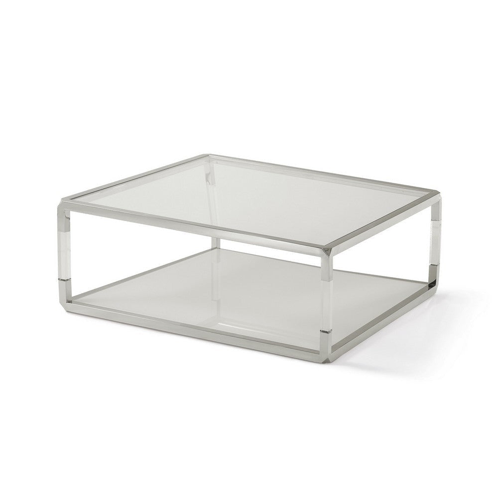 Jape 47 Inch Square Coffee Table Glass Stainless Steel Clear Acrylic BM306046