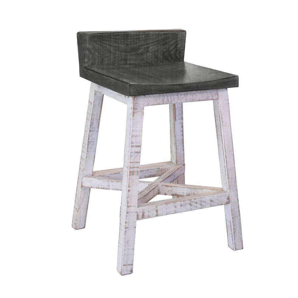 Suga 24 Inch Farmhouse Counter Height Stool Solid Pine Wood Ivory Gray By Casagear Home BM306130