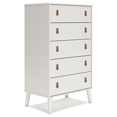 Ashley Nina 51" 5 Drawer Tall Dresser Chest, Brown Handles, White
