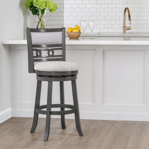 Matt 24 Inch Swivel Counter Strool, Cushioned Seat and Backrest, Mist Gray By Casagear Home
