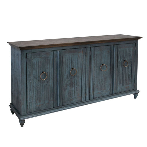 Cip 73 Inch Console Sideboard, Pine Wood, 4 Doors, Ring Handles, Deep Blue By Casagear Home