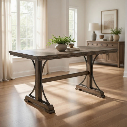 Nancy 71 Inch Counter Height Dining Table, Rectangular Top, Wood, Brown By Casagear Home