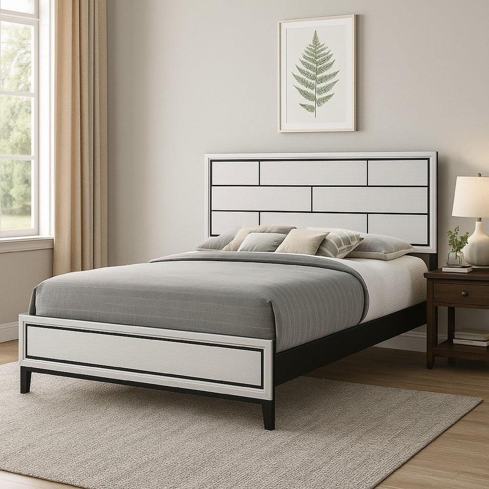 Asir King Size Bed, Geometric Panel Headboard, Modern White Wood Finish By Casagear Home