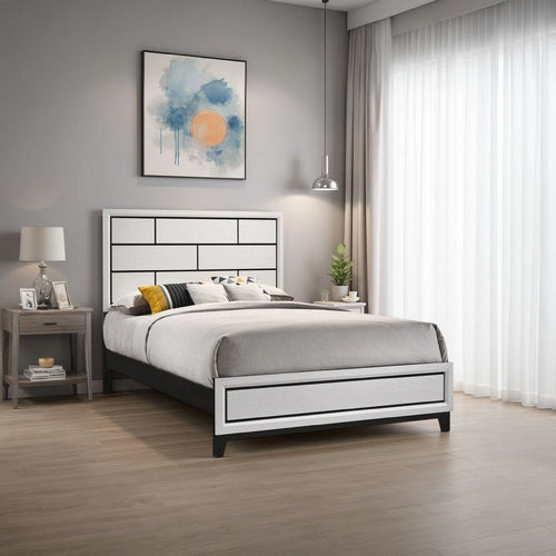 Asir Twin Size Bed, Geometric Panel Headboard, Modern White Wood Finish By Casagear Home