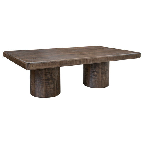 Ino 50 Inch Coffee Table, Mango Wood, Rustic Brown, Round Pedestal Stand By Casagear Home