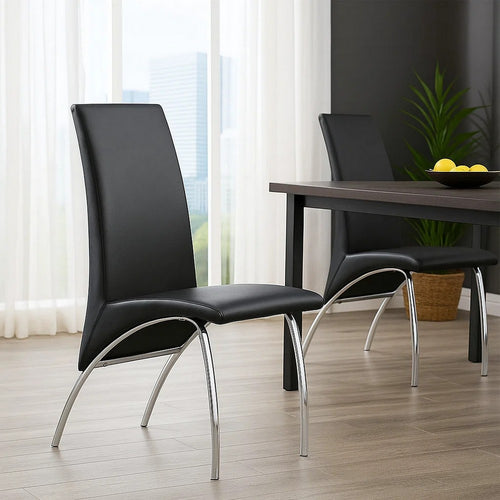 Cai 17 Inch Accent Chair, Set of 2, Chrome Legs, Vegan Faux Leather, Black By Casagear Home