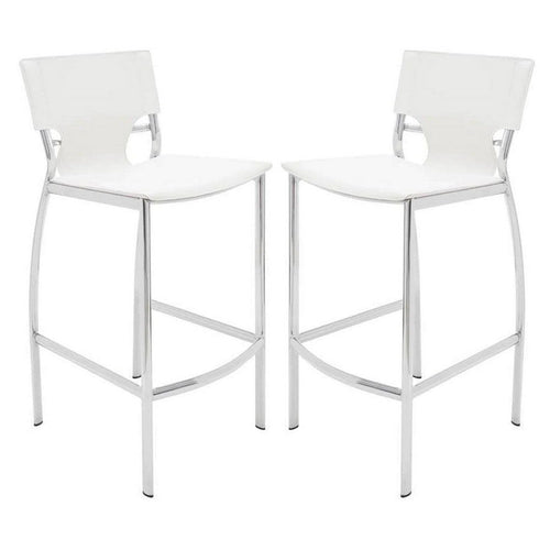 Suze 30 Inch Metal Bar Chair, Set of 2, Chrome Base, White Vegan Leather By Casagear Home