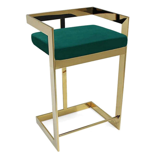 Dok 30 Inch Barstool, Cantilever Seat, Gold Stainless Steel Base, Green By Casagear Home
