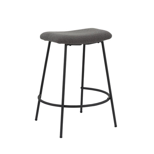 Ast 26 Inch Set of 2 Counter Height Stools, Saddle Seat, Black Metal, Gray By Casagear Home