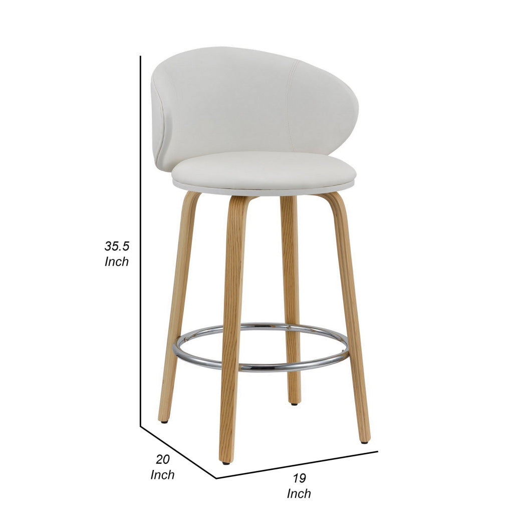 Zubi 26 Inch Counter Height Chair Set of 2 Wingback White Brown Legs By Casagear Home BM307574