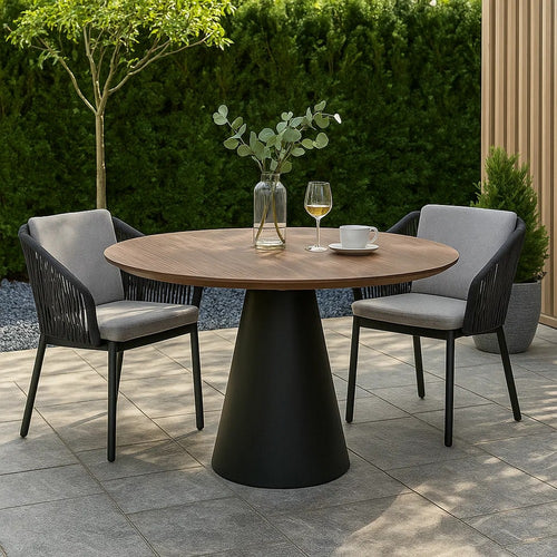 Nasa 49 Inch Modern Dining Table, Walnut Wood Surface, Black Pedestal Base By Casagear Home