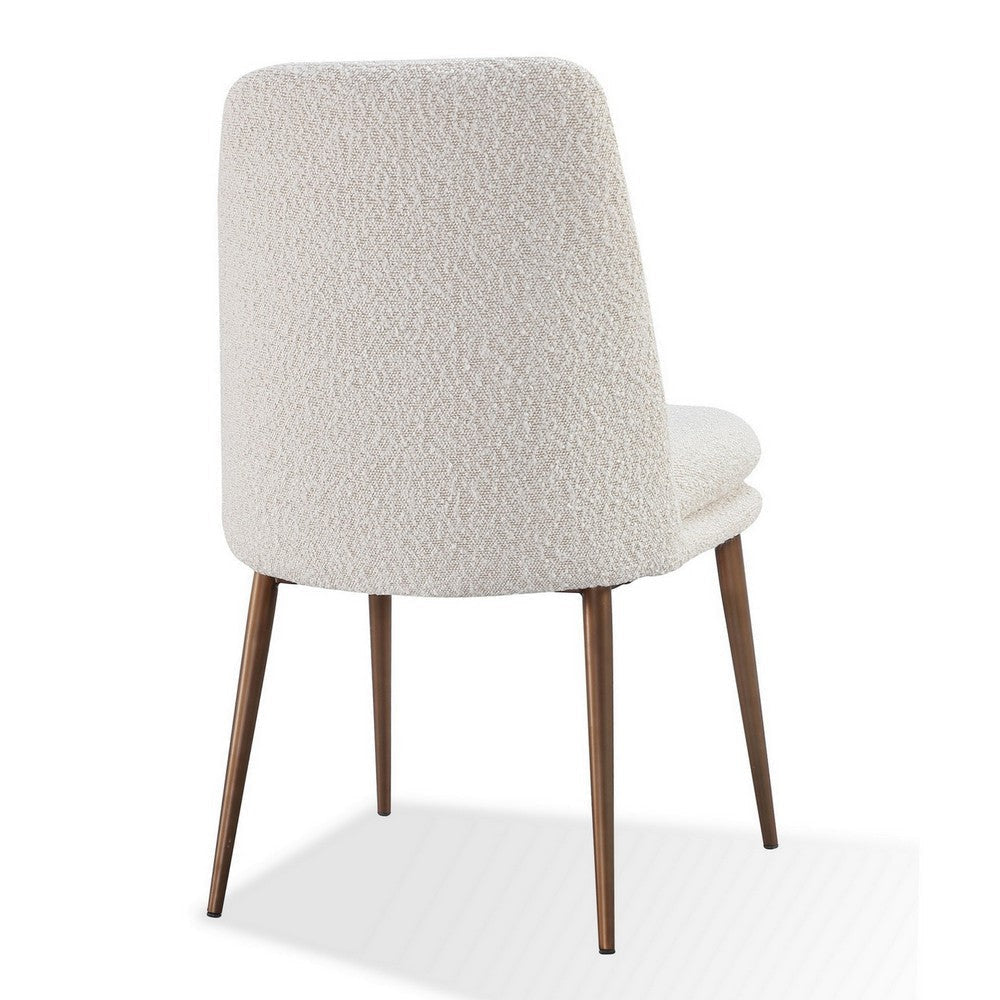 Zame 20 Inch Dining Chair Boucle Fabric Tapered Legs Set of 2 White Brown BM308468