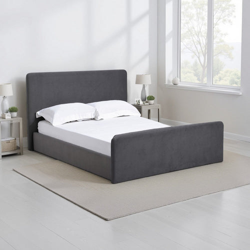 Cave King Size Platform Bed, Soft Velvet Upholstered, Charcoal Gray