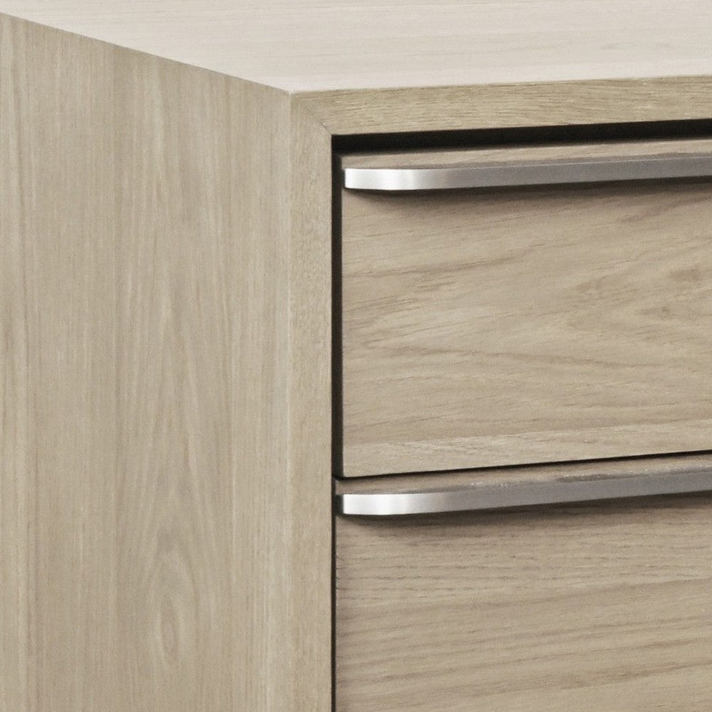 Rux 30 Inch Nightstand 2 Drawers Elongated Metal Handles Brown Wood BM308533