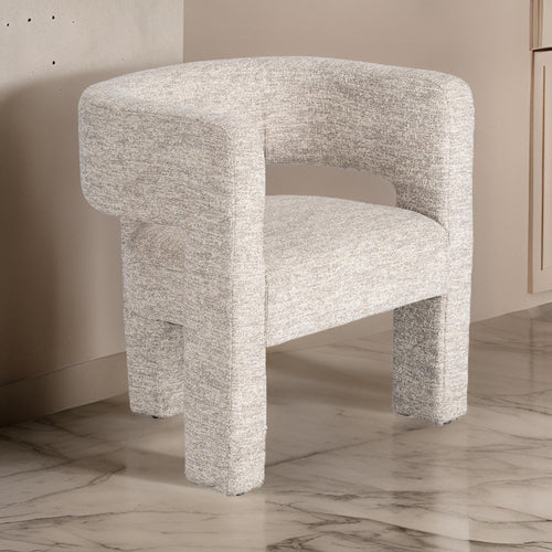 Aol 27 Inch Accent Chair, Round Open Backrest, Beige Fabric Upholstery By Casagear Home