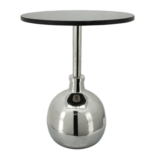 Nixa 22 Inch Side Table, Round Top, Orb Base, Nickel and Silver Aluminum By Casagear Home