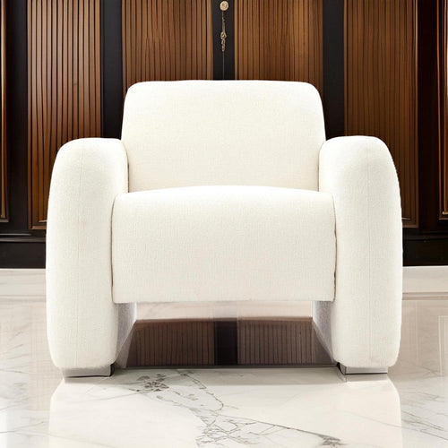 38 Inch Accent Armchair, Extra Thick Padding, Ivory Boucle Upholstery By Casagear Home