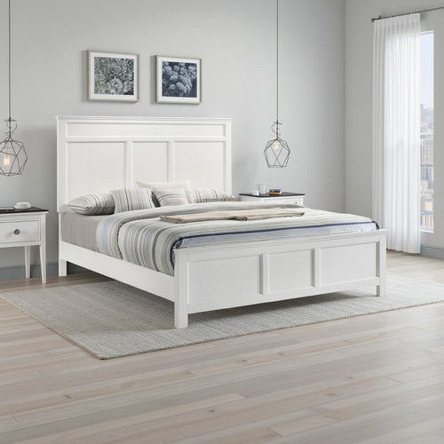 Aver Queen Size Bed, Transitional Carved Panel Design, White Wood Finish By Casagear Home