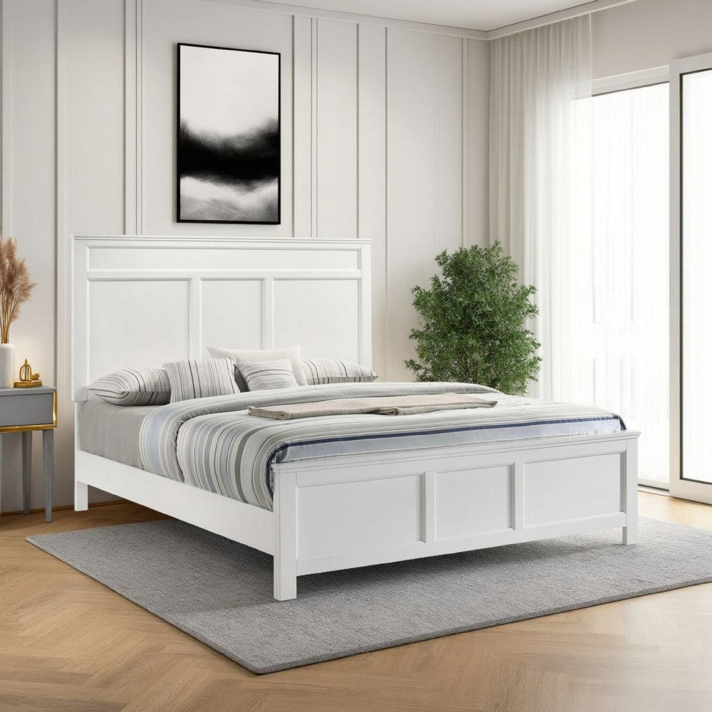 Aver Twin Size Bed, Transitional Carved Panel Design, White Wood Finish By Casagear Home