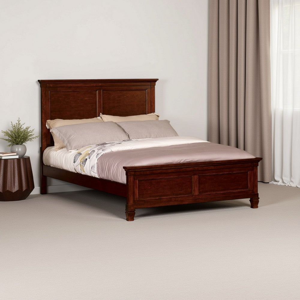Umi Queen Size Bed, Classic Panel Design with Molded Details, Brown Wood By Casagear Home