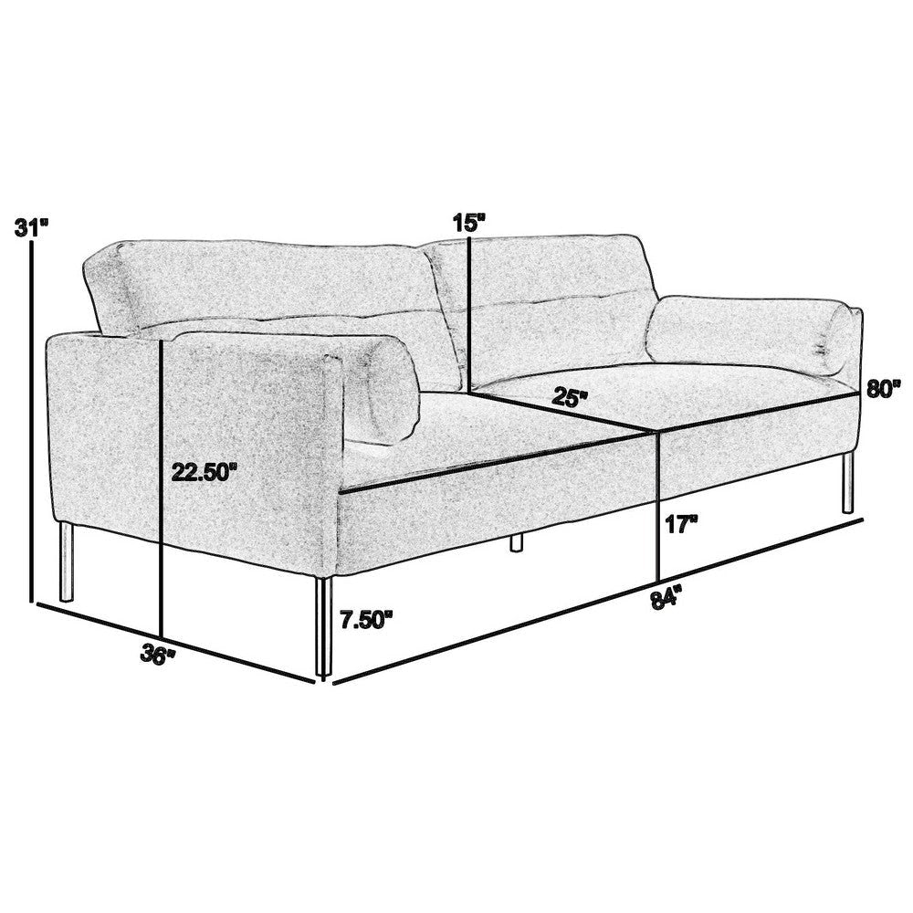 Qub 84 Inch Sofa Button Tufted 2 Soft Throw Pillows Beige Upholstery By Casagear Home BM308903