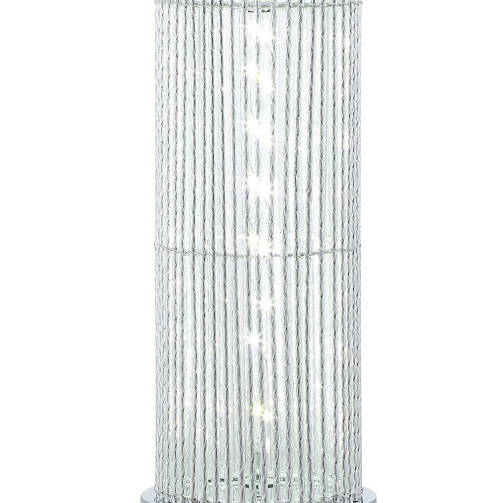 Jin 28 Inch Table Lamp, Gray Drum Fabric Shade, Modern Round Base, Silver By Casagear Home