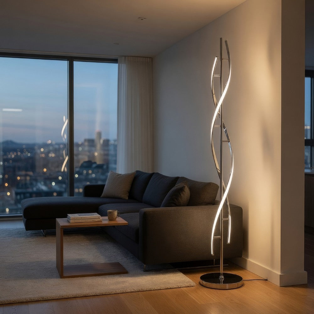 Jam 63 Inch Floor Lamp, LED, Metal Round Base, Accent Silver Metal Base By Casagear Home