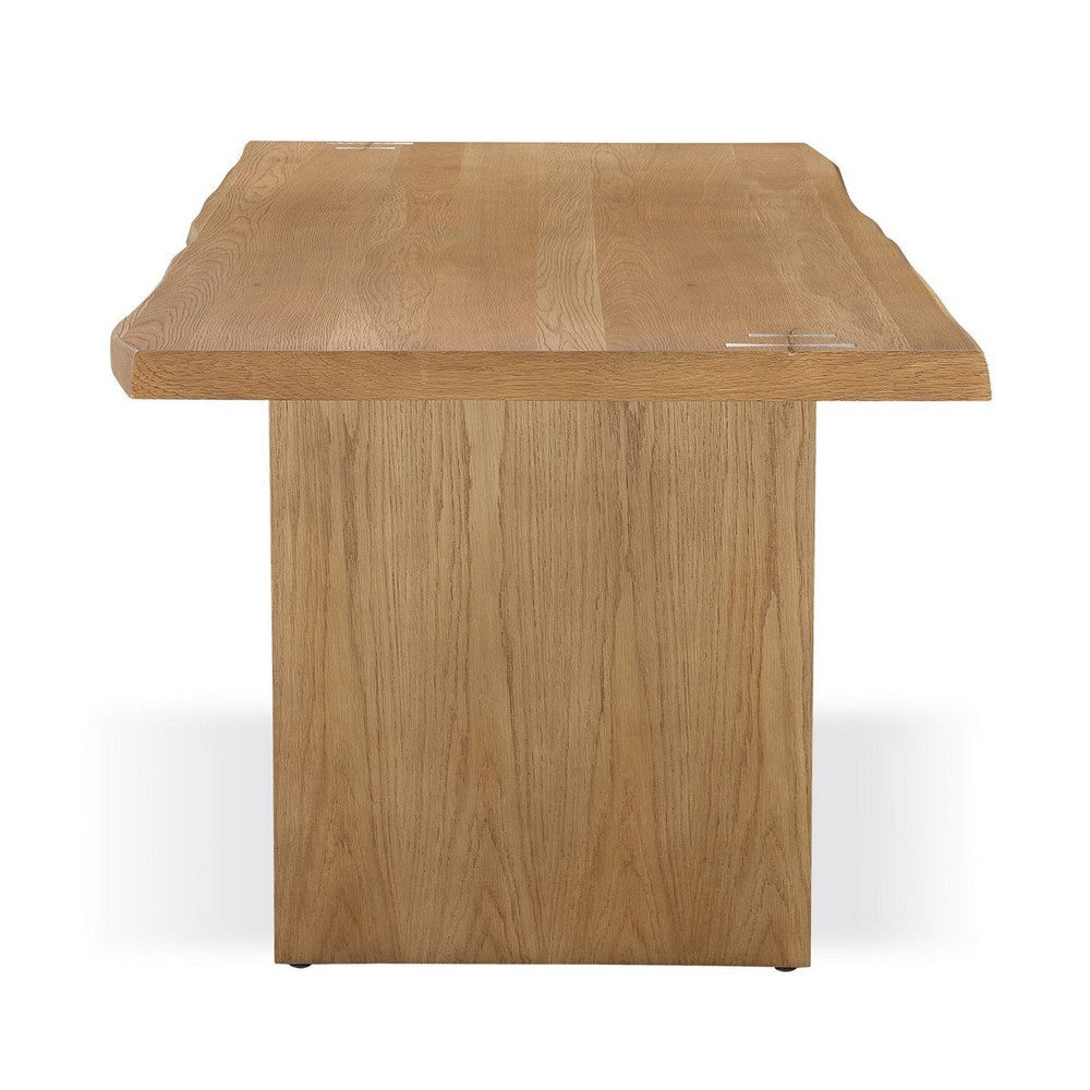 Rux 95 Inch Dining Table Rectangular Live Edge Wire Brushed Brown Wood BM309098