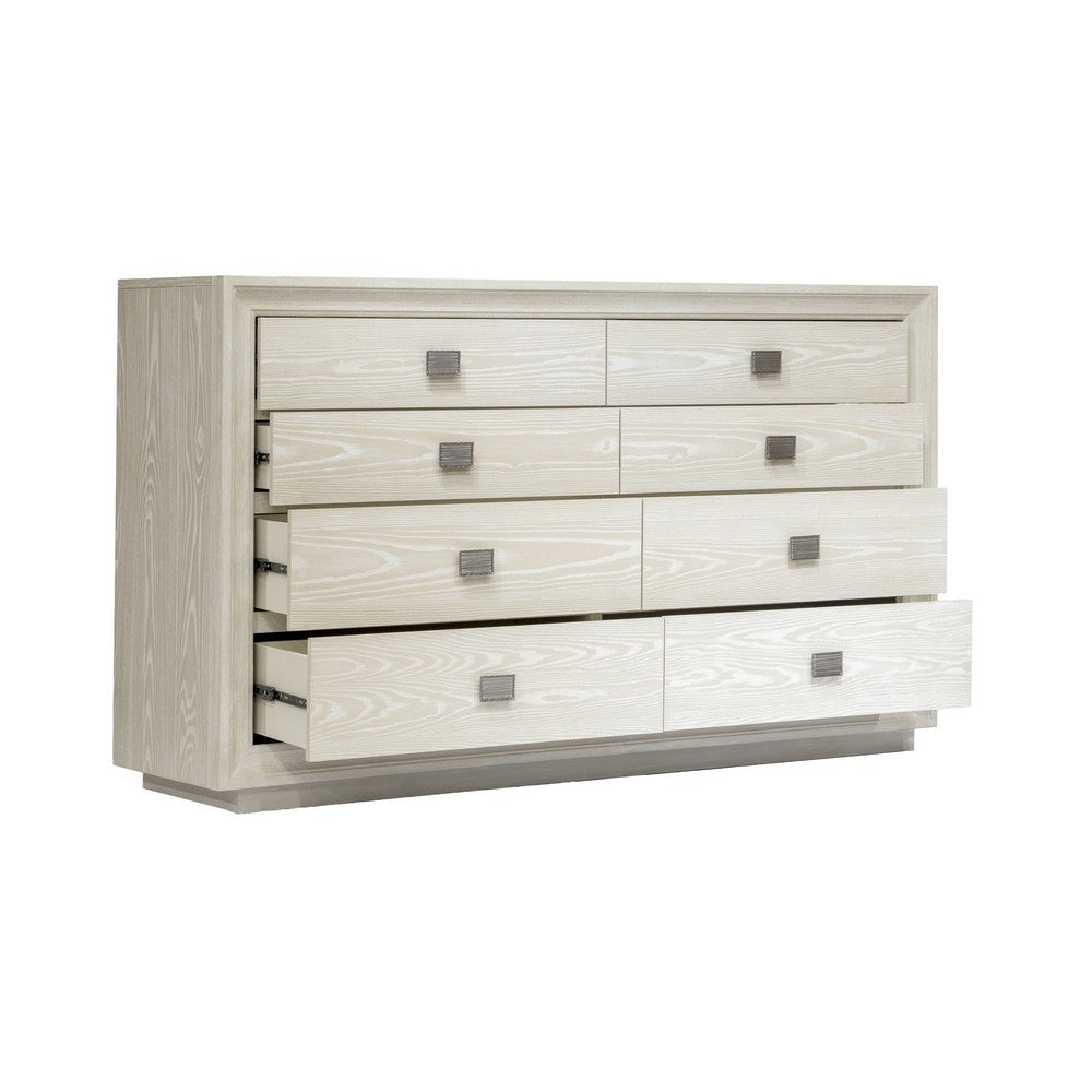 Maxi 66 Inch Dresser 8 Drawers Metal Handles Rustic Design Beige Wood BM309118