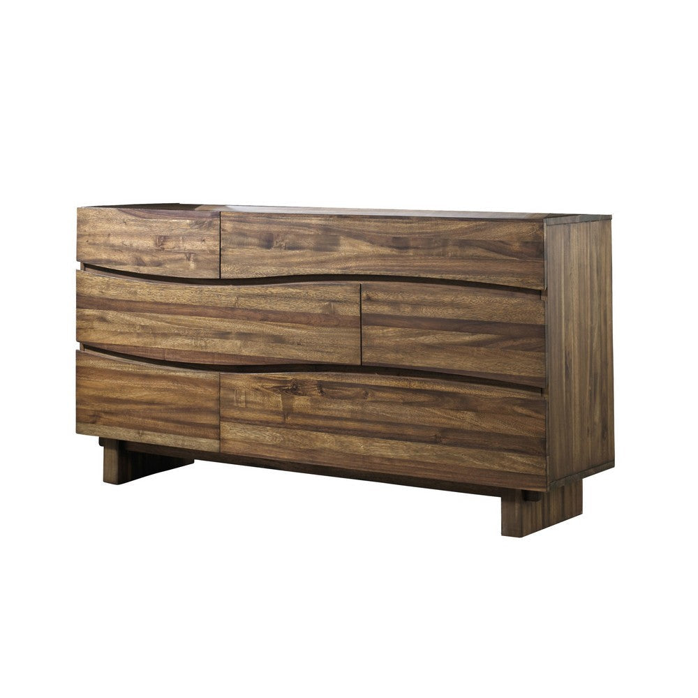 Lime 64 Inch Dresser 6 Drawers Natural Wood Grain Details Brown Wood BM309138
