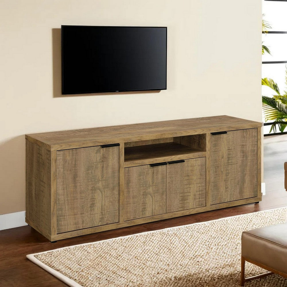Tag 60 Inch TV Media Entertainment Console, 4 Cabinets, MDF, Mango Brown By Casagear Home