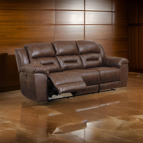 Ashley Aky 90" Power Recliner Sofa, Dark Brown Faux Leather