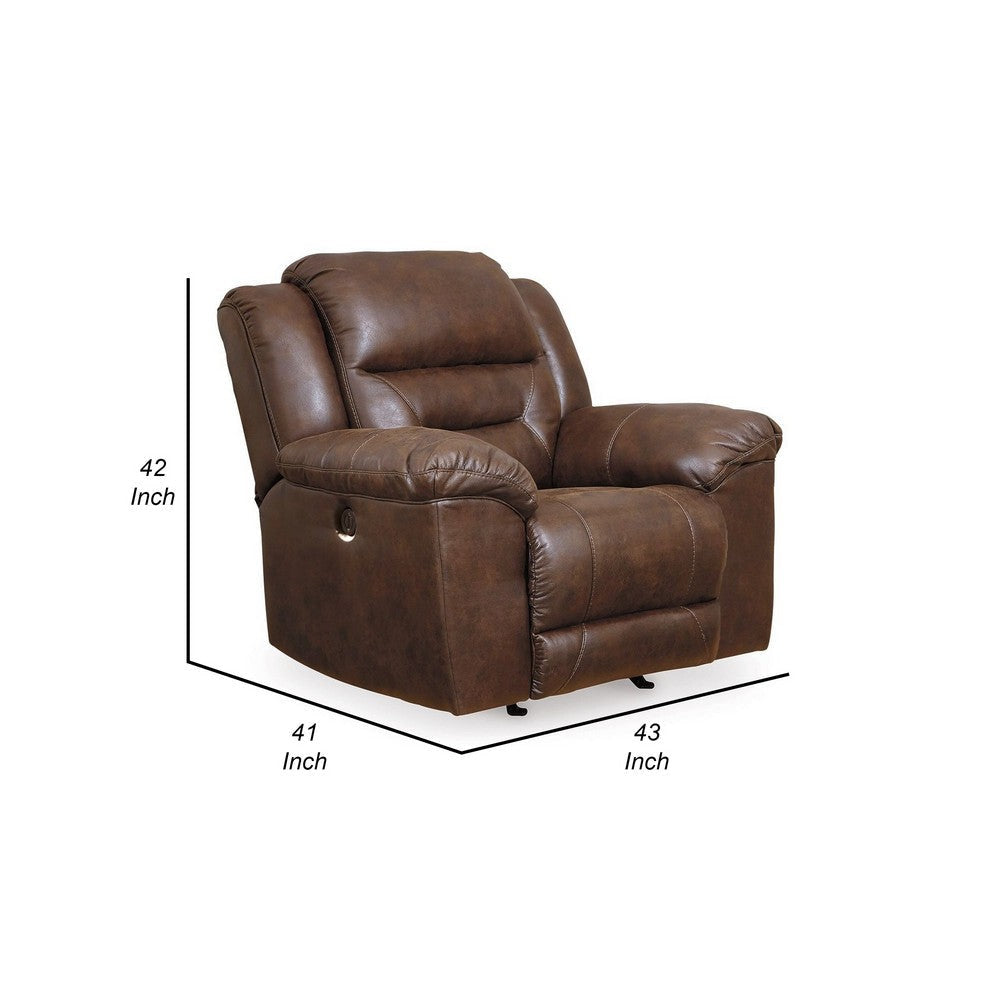 Ashley Aky 43’’ Power Recliner Chair Rocker Dark Brown Faux Leather