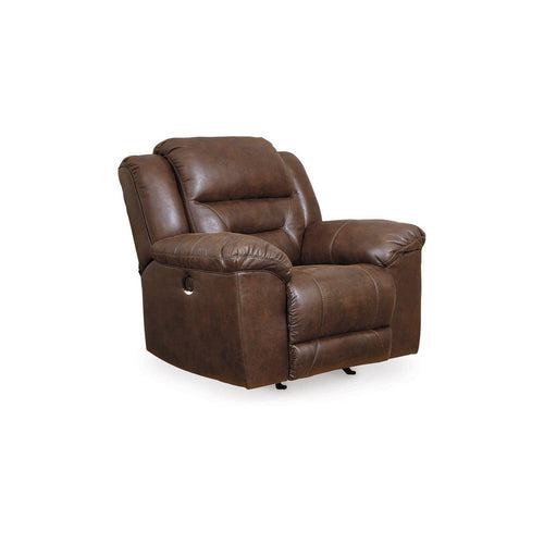 Ashley Aky 43" Power Recliner Chair Rocker, Dark Brown Faux Leather