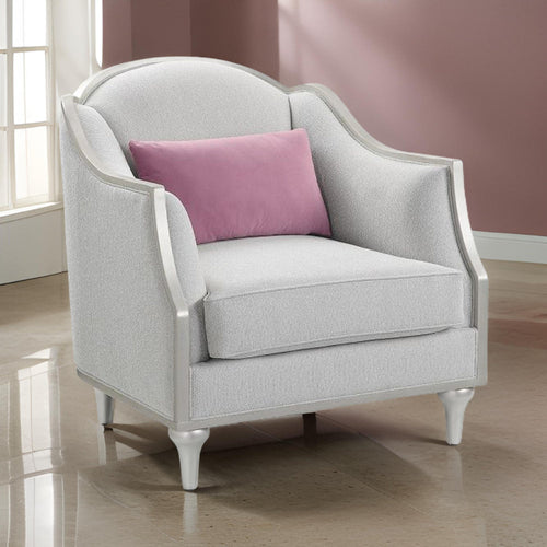 Kyna 37 Inch Accent Chair, Rubberwood, Gray Linen, Scooped Arms, Silver By Casagear Home