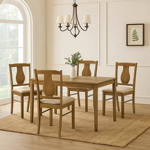 5 Piece Dining Table Set with 4 Chairs, Rubberwood, Weathered Oak By Casagear Home