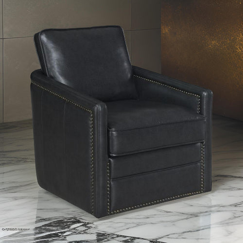 Roco 34 Inch Accent Chair with Swivel, Faux Leather Upholstery, Black By Casagear Home