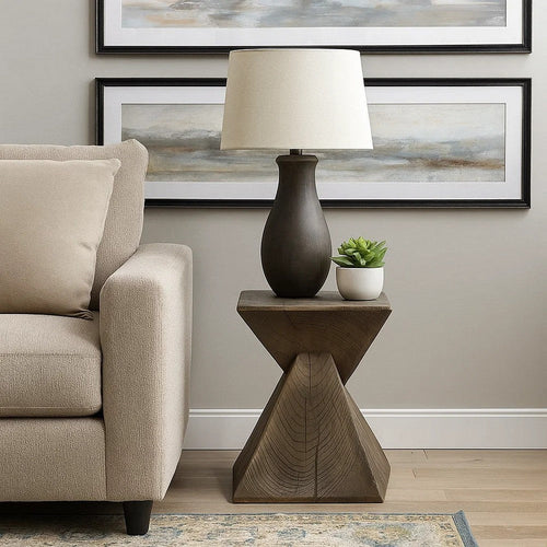 17 Inch Accent Table, Heavy-Duty Durability Cement, Weathered Oak Brown By Casagear Home