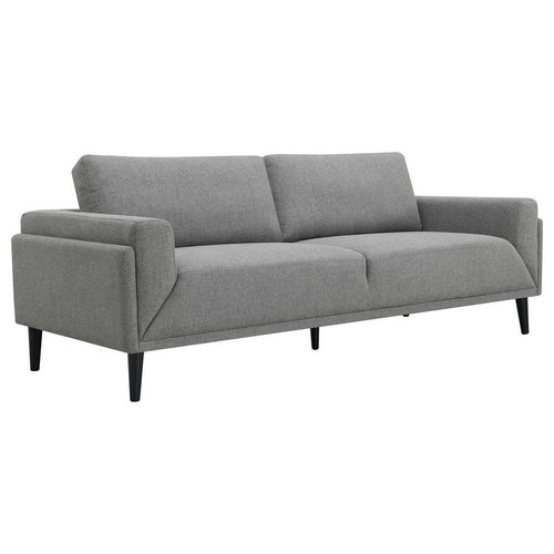 Fiza 87 Inch Sofa, Gray Polyester, Track Arms, Pocket Coils, Double Frame By Casagear Home