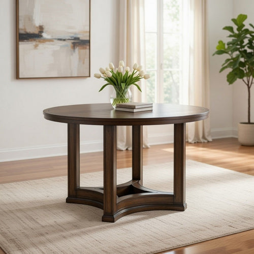 Stacy 47 Inch Dining Table, Round Tabletop, Rubberwood, Weathered Oak By Casagear Home