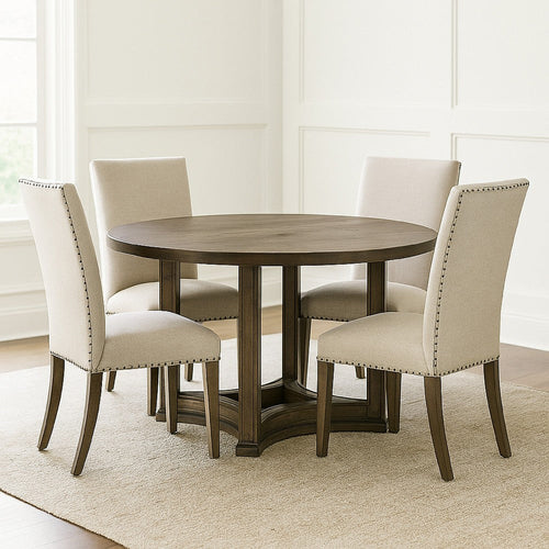 Stacy 47 Inch Dining Table, Round Tabletop, Rubberwood, Weathered Oak By Casagear Home
