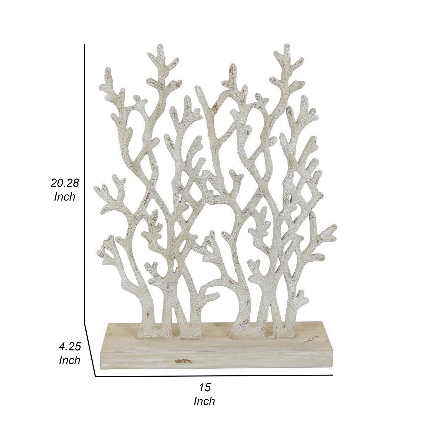 Spark 20 Inch Coral Table Top Decor Coastal Design Resin Antique White By Casagear Home BM310167