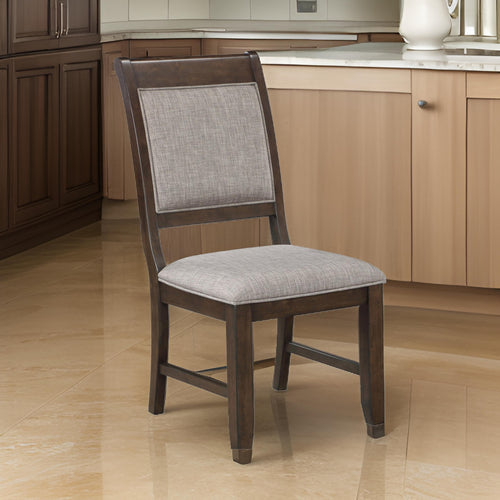 Dylan 20 Inch Side Chair Set of 2, Gray Fabric Upholstery, Brown Wood By Casagear Home