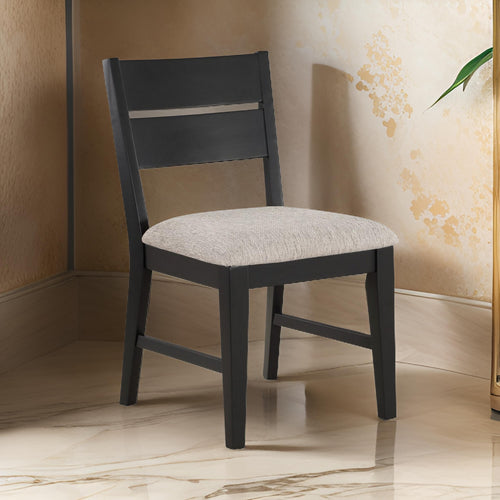 Avenue 34 Inch Side Chair Set of 2, Fabric Upholstery, Wood, Black, Beige By Casagear Home