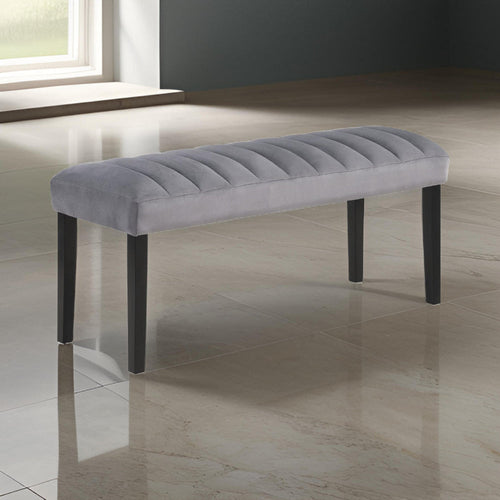 Marcus 46 Inch Dining Bench, Fabric Upholstery, Wood, Tufted, Gray, Black By Casagear Home