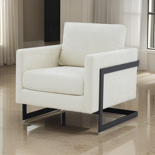 Cid Kaly 34 Inch Accent Chair, Cantilever Frame, Cream Fabric Upholstery By Casagear Home