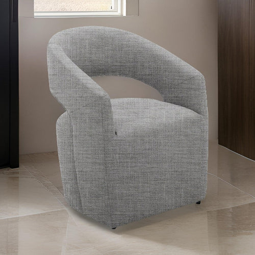 26 Inch Accent Chair, Cushioned, Curved Open Back, Gray Fabric Upholstery By Casagear Home