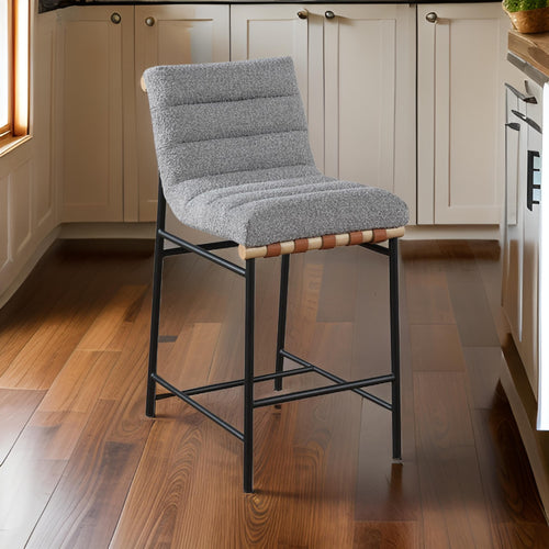 Kive 26 Inch Counter Height Stool Chair, Boucle Channel Tufted, Light Gray By Casagear Home