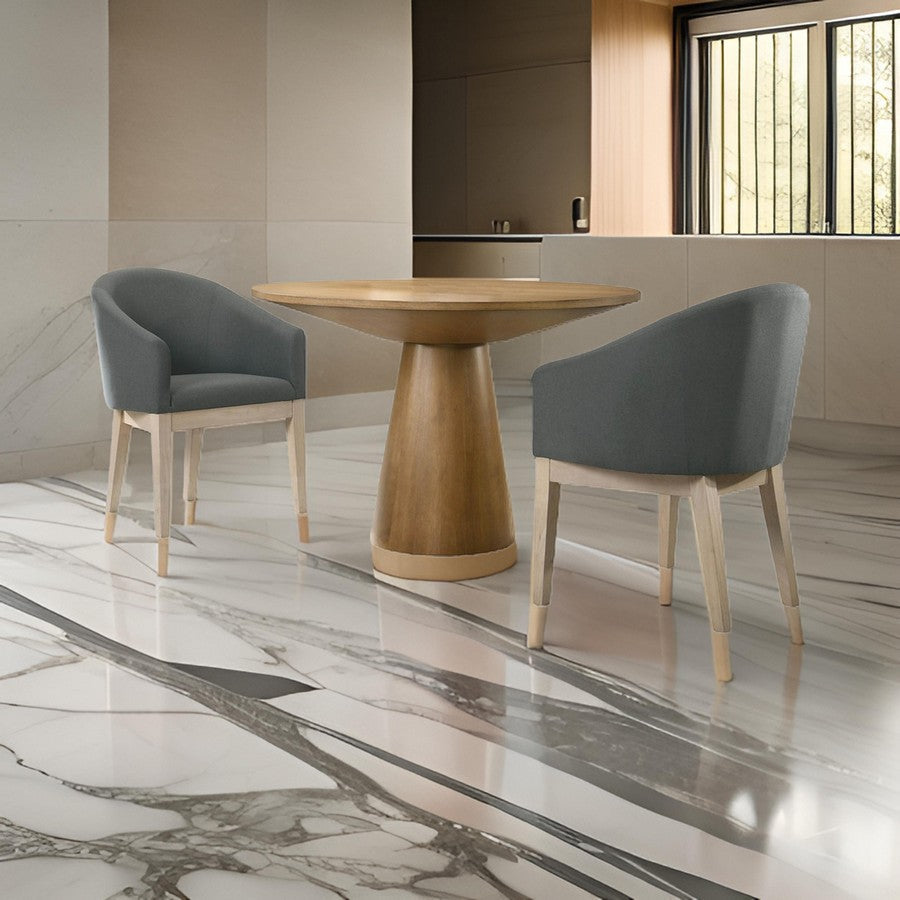 Yuvi 3 Piece Dining Table and Chair Set, Round, Barrel Chair, Brown, Gray By Casagear Home